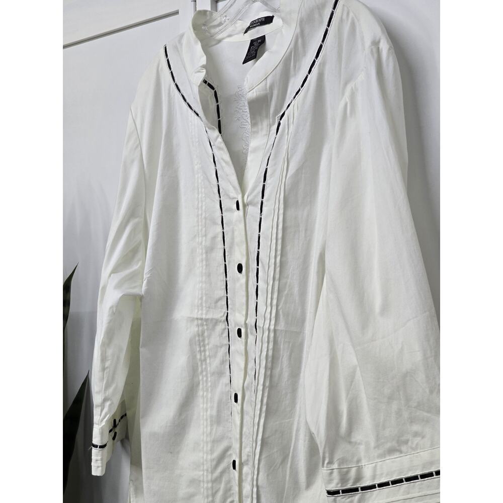Autograph Woman Boho Embroidered Ribbon Detail Collarless Button Up Blouse SZ 3X - Picture 6 of 6